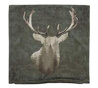 Housse de coussin Cerf, tissu souple d'aspect velours, couleurs vert avec motif cerf, fermeture à glissière intégrée