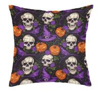 Housse De Coussin Chapeaux Citrouille Squelette d'halloween 45X45Cm Housses De Coussin Decoratif Polyester Taie Oreiller pour Lit Canapé Extérieure