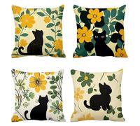 Housse de Coussin chat Lot de 4 Velours Coussin Exterieur Impermeable jaune Taie Oreiller 45 x 45 Housse Coussins Salon de Jardin Exterieu Décoratif Protege Oreiller Carré Coussins de Jardin g-338