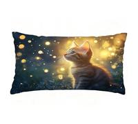 Housse de Coussin Chat Taie d'oreiller 50x70 cm Lot de 1 en Lin Coussin Decoratif Impression Double Face avec Fermeture éclair Invisible Taie Oreiller, Decoration Maison Salon, Ciel étoilé T9-470