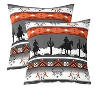 Housse de Coussin Cheval Occidental Housse Coussin 40x40 Lot de 2 Crâne Longhorn Dream Catcher Boho Taie d'oreiller Enfants Adolescents Adultes Cowboy Aztèque Taie Oreiller Sud-Ouest Géométrique Doux