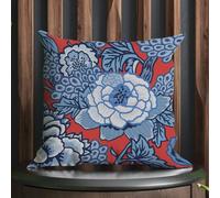 Housse de coussin chinoiserie fleur de pivoine bleu et rouge housses de coussin chinoiserie chic asiatique taie d'oreiller abstrait décoratif housses de coussin décoration d'intérieur pour canapé,