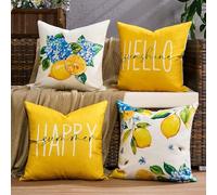 Housse de Coussin citronnier Exterieur Impermeable Salon de Jardin Jaune Lemon Exterieur Coussin canape 40x40cm Coussins Lot de 4 pour Patio Jardin Blench Salon Ferme Canapé Deco Scandinave Décor