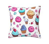 Housse de coussin colorée en forme de beignet cupcake - 30 x 30 cm - Pour canapé, lit - Lavable - Décoration avec fermeture éclair invisible