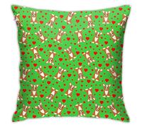 Housse De Coussin Corgi De Dessin Animé Mignon avec des Cœurs Rouges Et Verts 45X45Cm Housse Coussin Lavable Respirant Taie Oreiller pour Lit Chambre Salon
