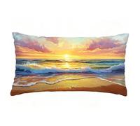Housse de Coussin Coucher de Soleil Taie d'oreiller 50x80 cm Lot de 1 en Lin Coussin Decoratif Impression Double Face avec Fermeture éclair Invisible Taie Oreiller, Decoration Maison, Plage T9-422