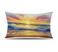Housse de Coussin Coucher de Soleil Taie d'oreiller 50x80 cm Lot de 1 en Velours Coussin Decoratif Impression Double Face avec Fermeture éclair Invisible Taie Oreiller, Decoration Maison, Plage T9-422