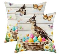 Housse De Coussin Coucou De Pâques Printanier Taie d'oreiller Lot De 2 Respirant Doux Housse Coussin pour Jardin Balcon Voiture 45X45Cm