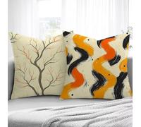 Housse de Coussin Crème Housse Coussin Exterieur Arbre, Taie d'oreiller 65x65cm Protege Oreiller Lot de 2 Tissu Velours Doux Lavable avec Fermeture éclair Invisible Pour Chambre Décoration R1-647