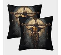 Housse De Coussin Crucifixion de Jésus Taies d'oreiller De Canapé Coussin Décoratif Style Art religieuxMotif,adapté Décoratives pour De Balcon 50x50cm Paquet De 2