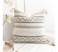 Housse de coussin d corative BlissBlush 20 x 20 cm, style boh me, noir, neutre, blanc, avec pompons, style ferme, pour canap , chambre, salon, d