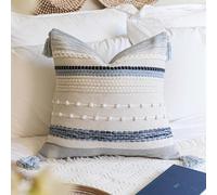 Housse de coussin d corative BlissBlush Coastal Blue Boho 20 x 20 cm, taie d'oreiller carr e tiss e textur e style boh me moderne pour canap