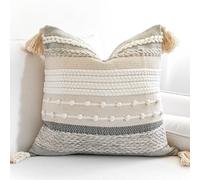 Housse de coussin d corative grise style boh me BlissBlush 20 x 20 cm, taie d'oreiller carr e tiss e textur e, style ferme moderne pour lit