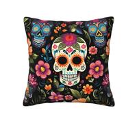 Housse de coussin Day Of The Dead - 40 x 40 cm - Motif tête de mort - Fleur - Lavable - Avec fermeture éclair invisible