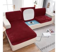 Housse De Coussin De Canapé De SièGe Extensible D'Angle 3 2 4 1 Places Housses De Coussin De Remplacement En Velours Pour Coussin/Dossier Individuel(2 Seater Cover L: 95-135cm- W: 65-95cm,Red)