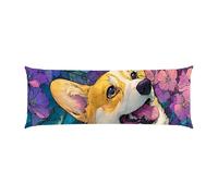 Housse de Coussin de Corps Fleurs de Chien de Corgi, taie d'oreiller pour traversin Long 30x90cm, avec Fermeture éclair Housse de Coussin en Velours Coussins maternité et d’Allaitement idéal y-505