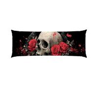 Housse de Coussin de Corps Skull Rose Corbeau, taie d'oreiller pour traversin Long 50x135cm, avec Fermeture éclair Housse de Coussin en Velours Coussins maternité et d’Allaitement idéal y-536