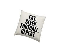 Housse de coussin de football - Eat Sleep Football Repeat Scatter Coussin Accessoire de maison Oreiller Chambre Footie Team Training Mad - Toile naturelle 40 x 40 cm