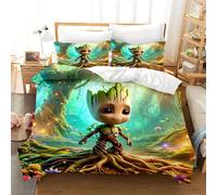 Housse De Coussin De Literie Marvel 3 Pieces, Groot, Ensemble De Literie À Motifs Imprimes, Housse De Couette Respirante Super Douce Et Confortable, Plusieurs Tailles, Adaptée À La