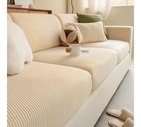 Housse De Coussin De Siège De Canapé Antidérapante-Housse De Siège Élastique Haute, Housse De Canapé Souple Velours Côtelé Coussins De Siège Dossier Couvercle De Protection Couleur Pure(Beige,65-85cm