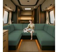 Housse De Coussin De Siège De Caravane, Jacquard Housse Banquette Camping Car, Housse De Coussin De Canapé Extensible pour RV Camper Car Bench Cover (Sky Blue,W 95-115 cm, D 45-65 cm)