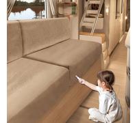 Housse De Coussin De Siège De Caravane, Velours Housse Banquette Camping Car,Housse De Coussin Canapé Extensible,Housse De Protection pour RV Camper Car Bench Cover (Camel,W100-120cm,D50-70cm)