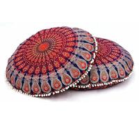 Housse de coussin de sol rond mandala de 22 pouces/55 cm, coussin de méditation, assise de canapé, jeté hippie rond coloré décoratif bohème boho chic, lit pour chien, pouf indien - HOUSSE SEULEMENT