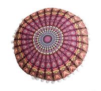 Housse de coussin de sol ronde de 43 cm avec motif bohème imprimé des deux côtés et fermeture latérale, adaptée pour la maison, l'hôtel, le bar et le café (#1)