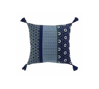 Housse coussin pompons 40 x 40 cm coton imprimé Catalaya bleu