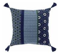 Housse coussin pompons 40 x 40 cm coton imprimé Catalaya bleu