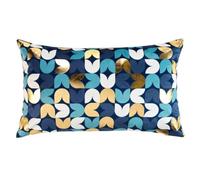 Douceur d'Intérieur, Housse de Coussin (30 x 50 cm) Vivaldi Bleu, Velours Imprimé Or