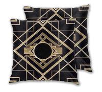 Housse de coussin décorative Art déco Vintage Era The Great Gatsby Doré Noir Housse de coussin carrée confortable pour banquette, canapé, chambre à coucher, voiture, lot de 2, 45,7 x 45,7 cm