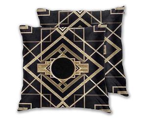 Housse de coussin décorative Art déco Vintage Era The Great Gatsby Doré Noir Housse de coussin carrée confortable pour banquette, canapé, chambre à coucher, voiture, lot de 2, 45,7 x 45,7 cm