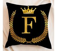 Housse de coussin décorative avec couronne de branche d'olivier dorée - 45,7 x 45,7 cm - Lettre initiale F avec housse de coussin - Lettre A à Z - Pour canapé, décoration d'intérieur