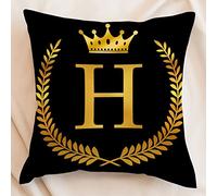 Housse de coussin décorative avec couronne de branches d'olivier doré 40,6 x 40,6 cm, lettre initiale H avec couronne, lettre A-Z style rustique pour canapé, décoration d'intérieur