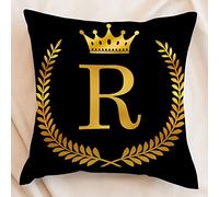 Housse de coussin décorative avec couronne de branches d'olivier dorée, 45,7 x 45,7 cm, lettre initiale R avec housse de coussin de couronne, housse de coussin de ferme avec lettre A-Z pour canapé,