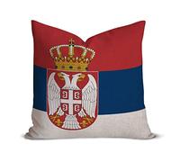 Housse de coussin décorative avec drapeau de la Serbie - 50,8 x 50,8 cm - Style vintage rétro rustique - En coton et lin - Pour maman, papa, amis