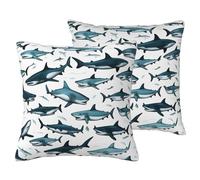 Housse de coussin décorative avec motif de requin avec différents gestes imprimés, housses de coussin décoratives pour canapé, salon