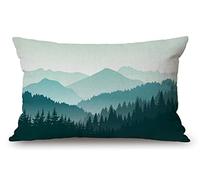 Housse de coussin décorative avec paysage de montagne vert 50,8 x 30,5 cm