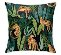 Housse de coussin décorative carrée avec motif forêt tropicale et feuille de palmier Vert 45,7 x 45,7 cm