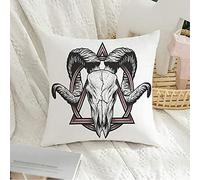 Housse de Coussin décorative carrée taie d'oreiller Corne Douce crâne géométrique Dotwork Animaux Faune Vieille chèvre Tatouage Dessin Vintage Anatomie bélier os Housse de Coussin pour canapé chambr