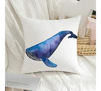 Housse de Coussin décorative carrée taie d'oreiller Douce Bosse Dessin Aquarelle créature Bleu Baleine Animal Vieux Solitaire Vache Atlantique Beau Personnage Housse de Coussin pour canapé Chambre v