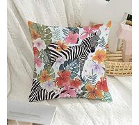 Housse de Coussin décorative carrée taie d'oreiller Douce colorée Afrique Plantes Tropicales Abstraite Aquarelle Plante Africaine Animal Plage Belle taie de Coussin Noire pour canapé Chambre Voiture