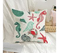 Housse de Coussin décorative carrée taie d'oreiller Douce Coquillage Vie Animaux Coquille sous-Marine Faune Hippocampe éléments d'été étoile de mer Eau océan Ligne Housse de Coussin pour canapé Cham
