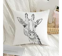 Housse de Coussin décorative carrée taie d'oreiller Douce Croquis Main Dessiner Girafe Animaux Faune Peinture Animal Vintage Afrique Dessin Oreilles Chaleur Longue Housse de Coussin pour canapé Cham