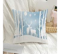 Housse de Coussin décorative carrée taie d'oreiller Douce Saison Salutations cerf Hiver Papier Amusant Noël Nouvelle Nature Affiche Animaux scène Faune Vacances Housse de Coussin pour canapé Chambre