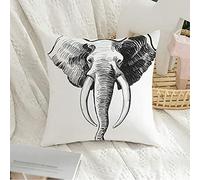 Housse de Coussin décorative carrée taie d'oreiller Douce tête d'éléphant d'Afrique Animaux Faune Afrique Vieux Noir Dessin Graphique Inde Croquis mammifère Zoo Housse de Coussin pour canapé Chambre
