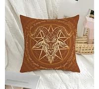 Housse de Coussin décorative carrée taie d'oreiller Douce tête en colère Diable Cornu Vieille chèvre étrange Abstrait satyre Pentacle Sort Manuscrit Animal Cercle sacrément Housse de Coussin pour ca