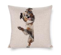 Housse de coussin décorative de 66 x 66 cm avec motif chien de berger qui regarde autour du coin - Pour canapé, lit, salon, décoration de fête - Cadeau d'anniversaire pour les amoureux des chiens