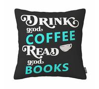 Housse de coussin décorative en coton et lin avec inscription « Drink Good Coffee Read Good Books » - 45,7 x 45,7 cm